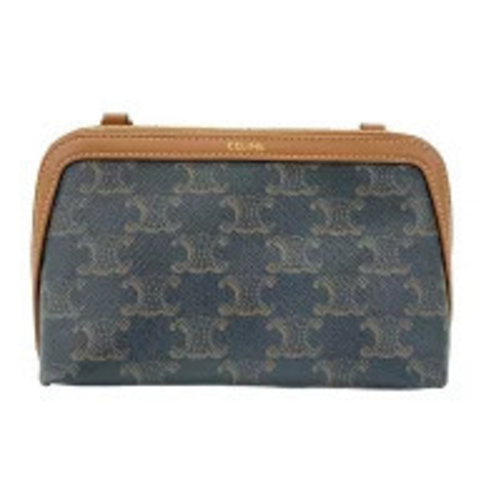 Celine Clutch on Chain Triomphe Canvas Lambskin dark tan